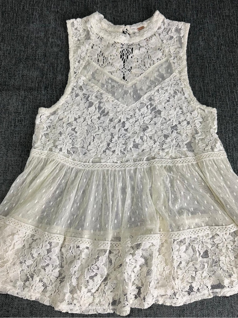 Free People Boho Lace Tunic Soft Girl Ladybird Lace Sleeveless Ivory Top Size XS